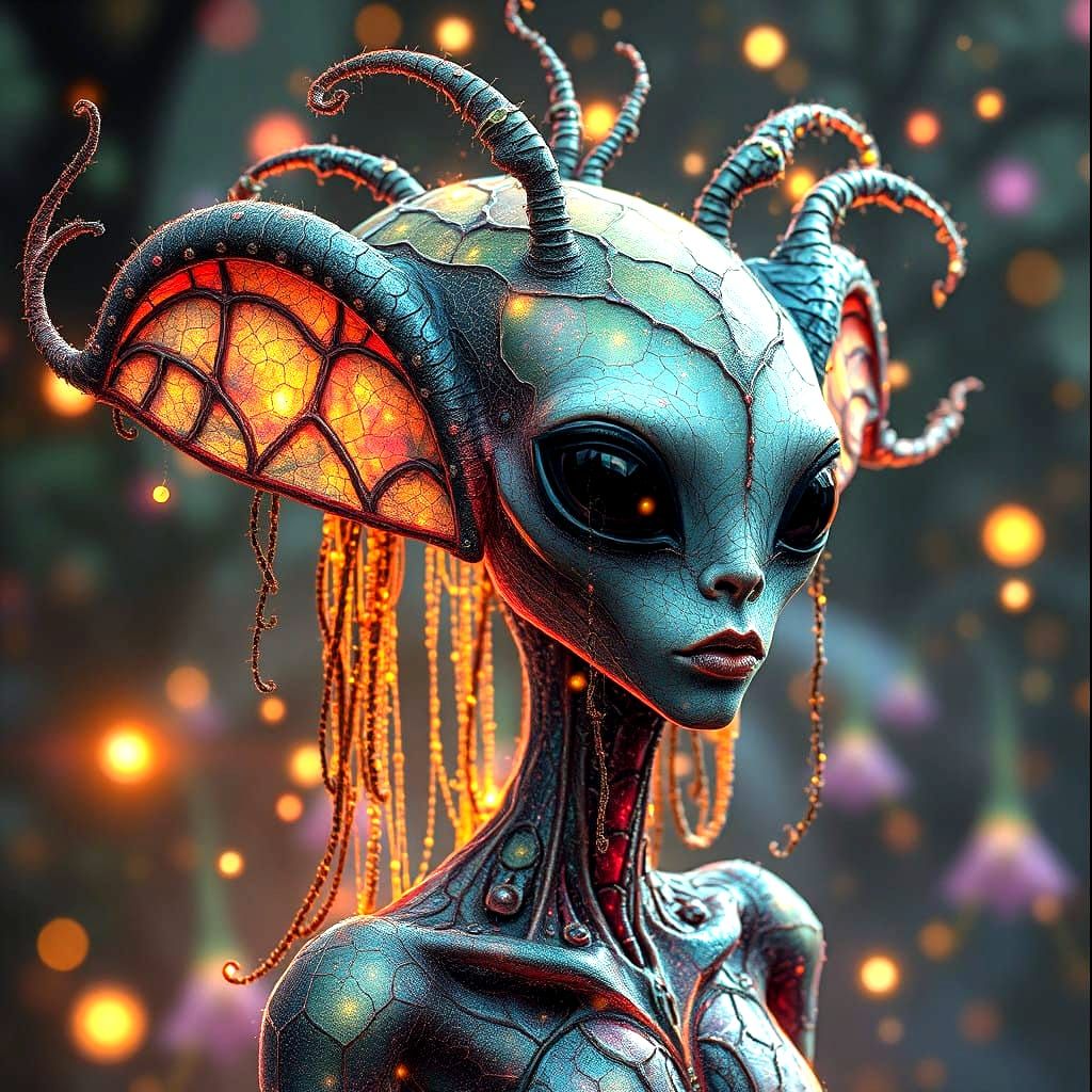 Surreal Alien Goddess in Dewy Wilderness