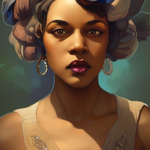 1920s African-American Flapper Portrait in Art Nouveau Style