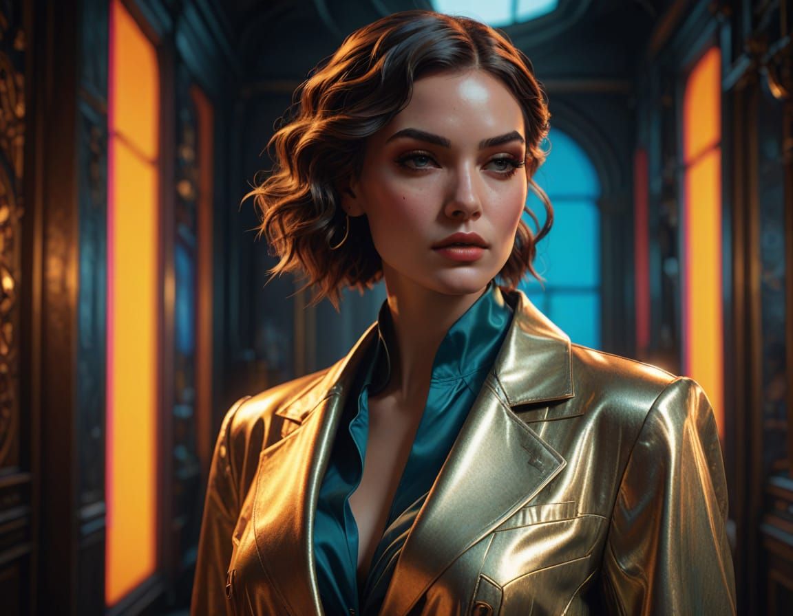 Hyper-Realistic Fashion Portrait with Retro Glamour