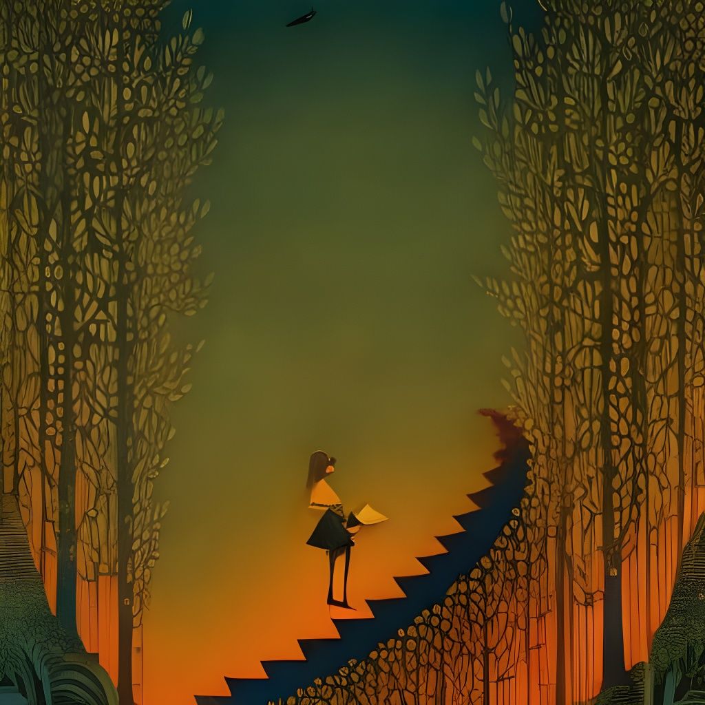 Girl and Books in Surreal Collage Style