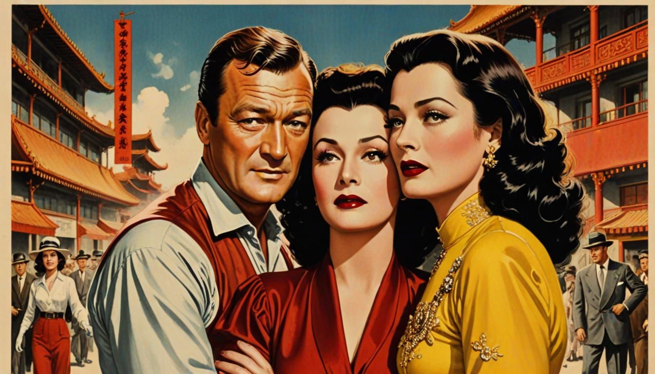 Retro Hollywood Duo in Vintage Chinatown Poster