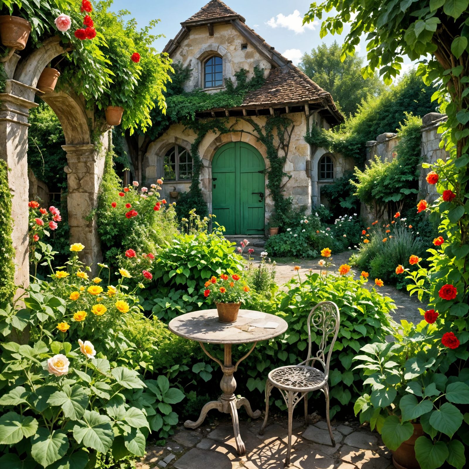 Surreal Garden Scene in Baroque Style