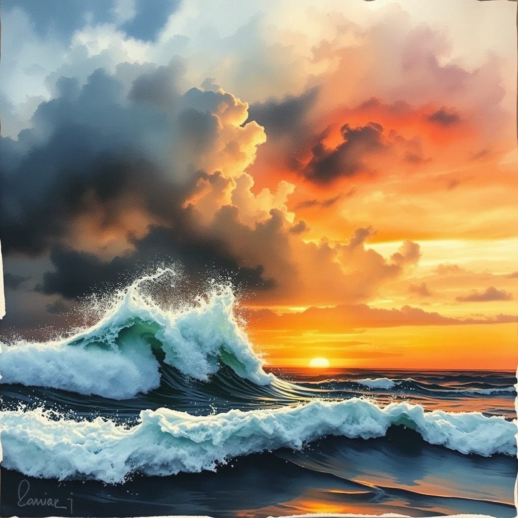 Waves and Storms: Double Exposure Watercolor Painting