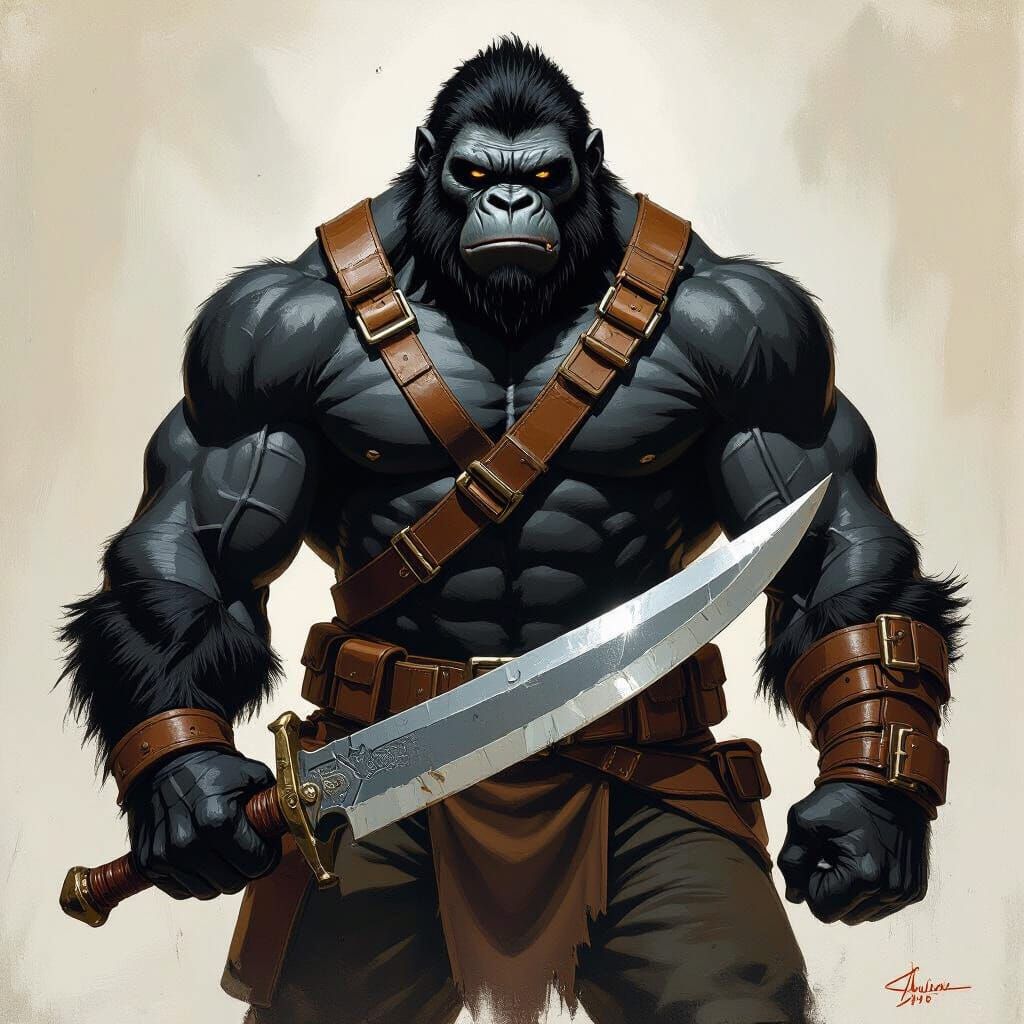 Ape Warrior with Battle Knife in Frazetta Style