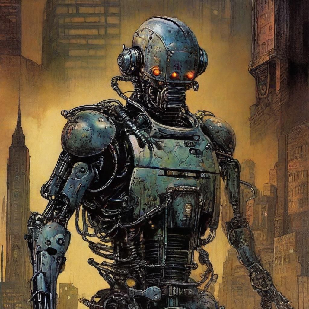 Sinister Steampunk Cyborg Assassin in Dark City