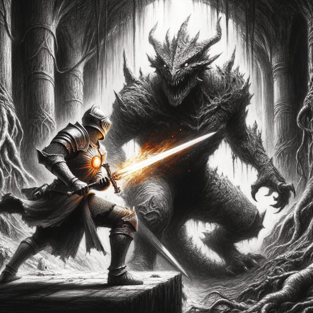 Brave Knight's Charcoal Battle with Landwyrm