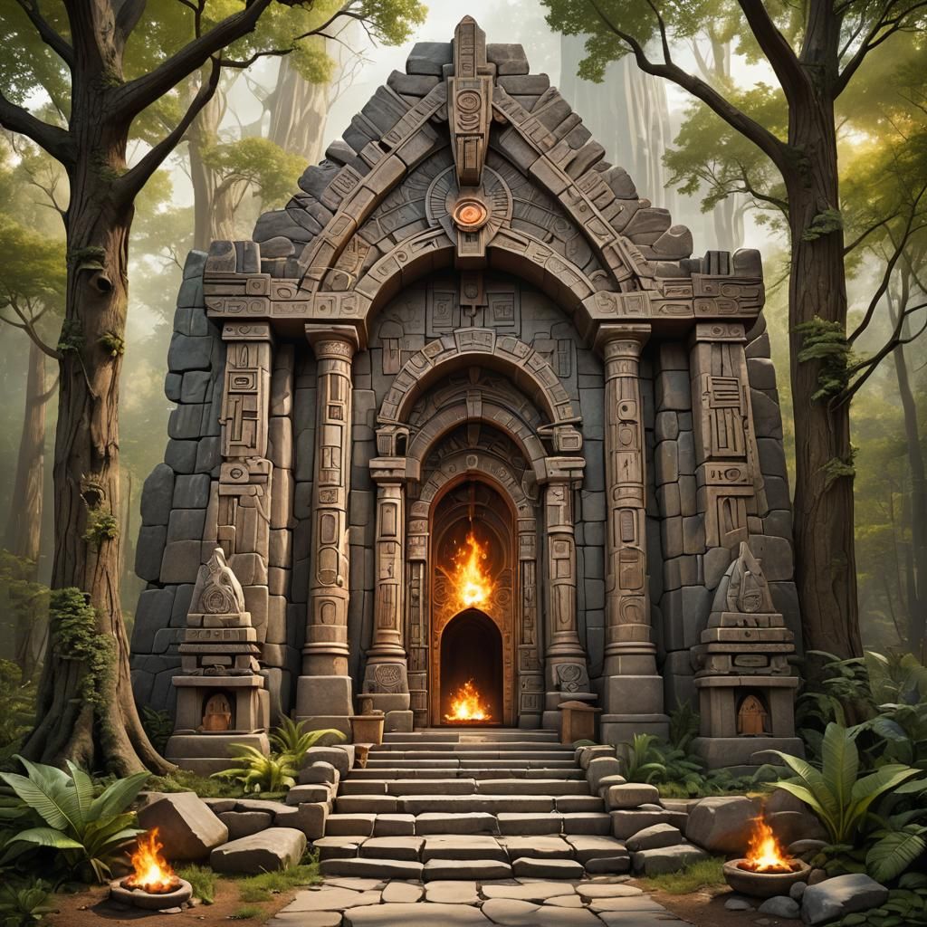 Fantasy Native American Temple Entrance: Balance and Fire