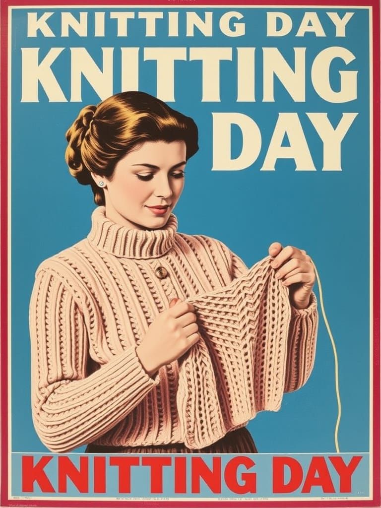 Soviet Knitting Day Poster: Woman Knitting a Sweater