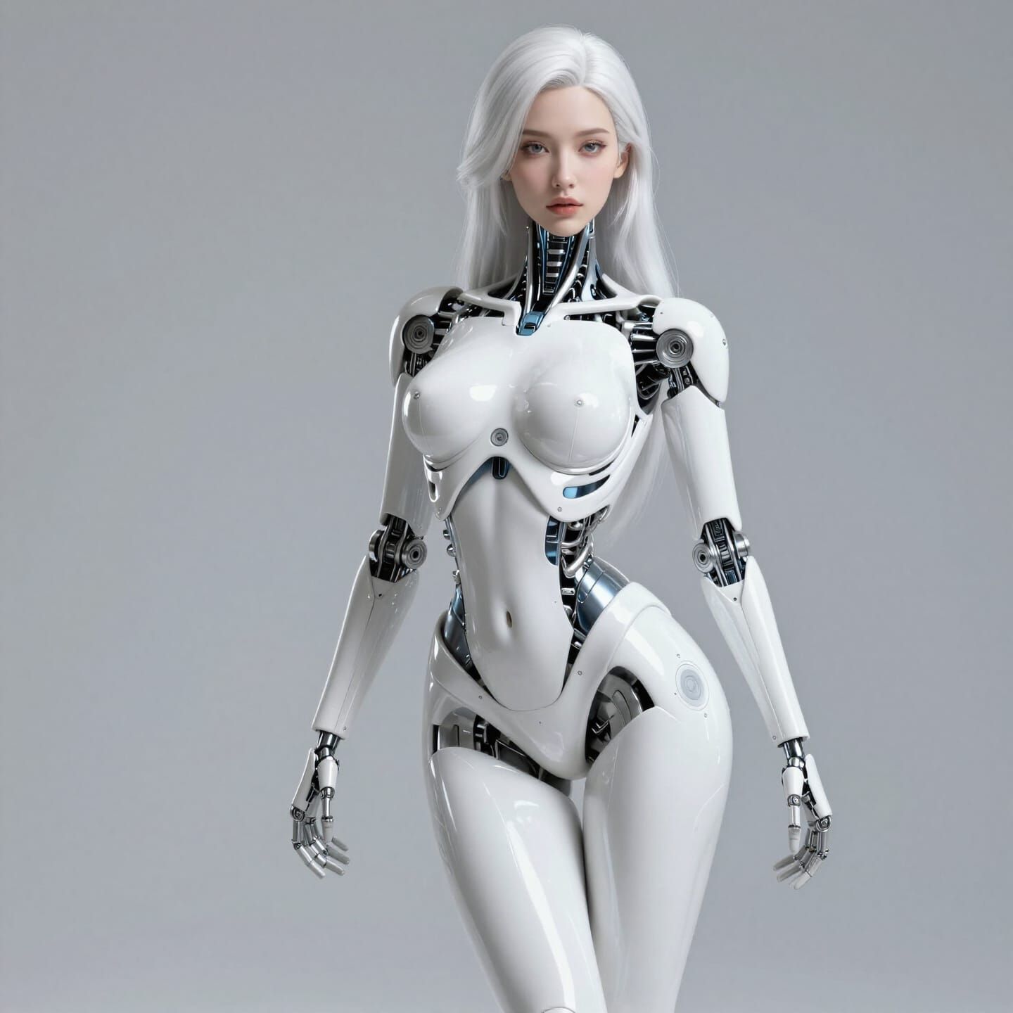 Woman Cyborg with Glossy White Enamel Exoskeleton