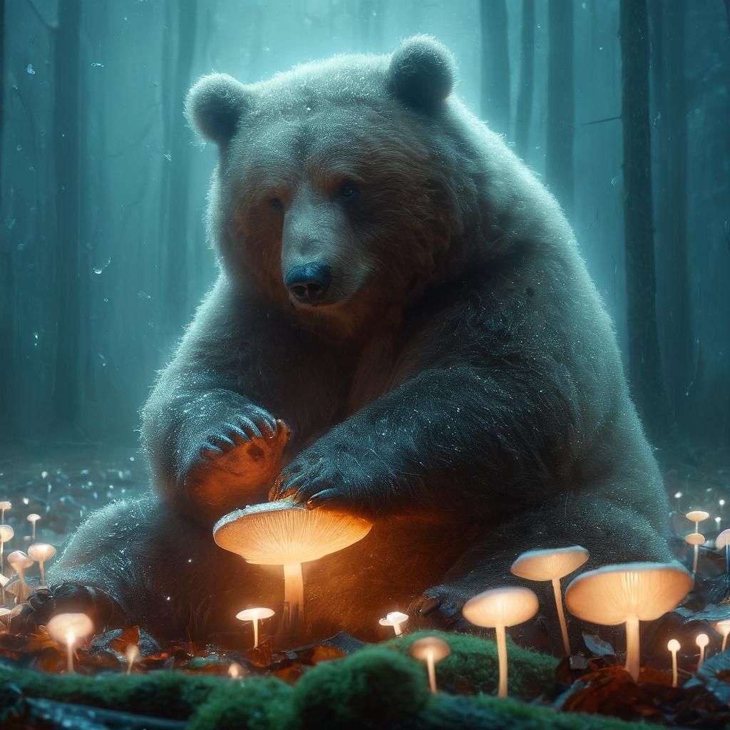 Comforting Bear Sending Magical Vibes in Misty Swamp