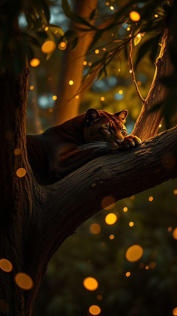 Panther in Egyptian Forest Lit by Fireflies