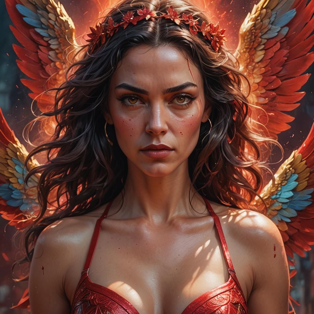 Hyperrealistic Concept Art: Angelic Woman in Red Bra
