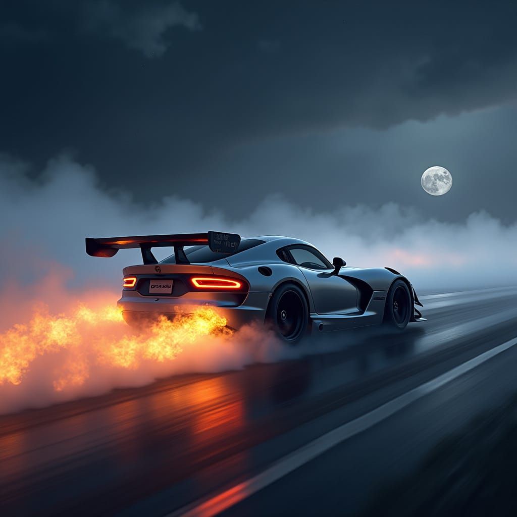 Ethereal Nighttime Dodge Viper GTSR, Blazing Exhaust, Smoke