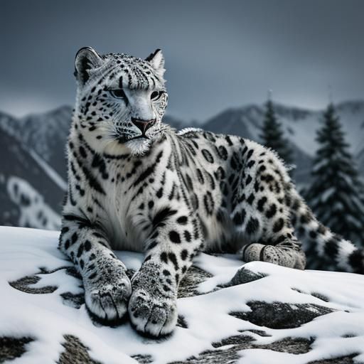 Snow Leopard Portrait in Snowy Mountains