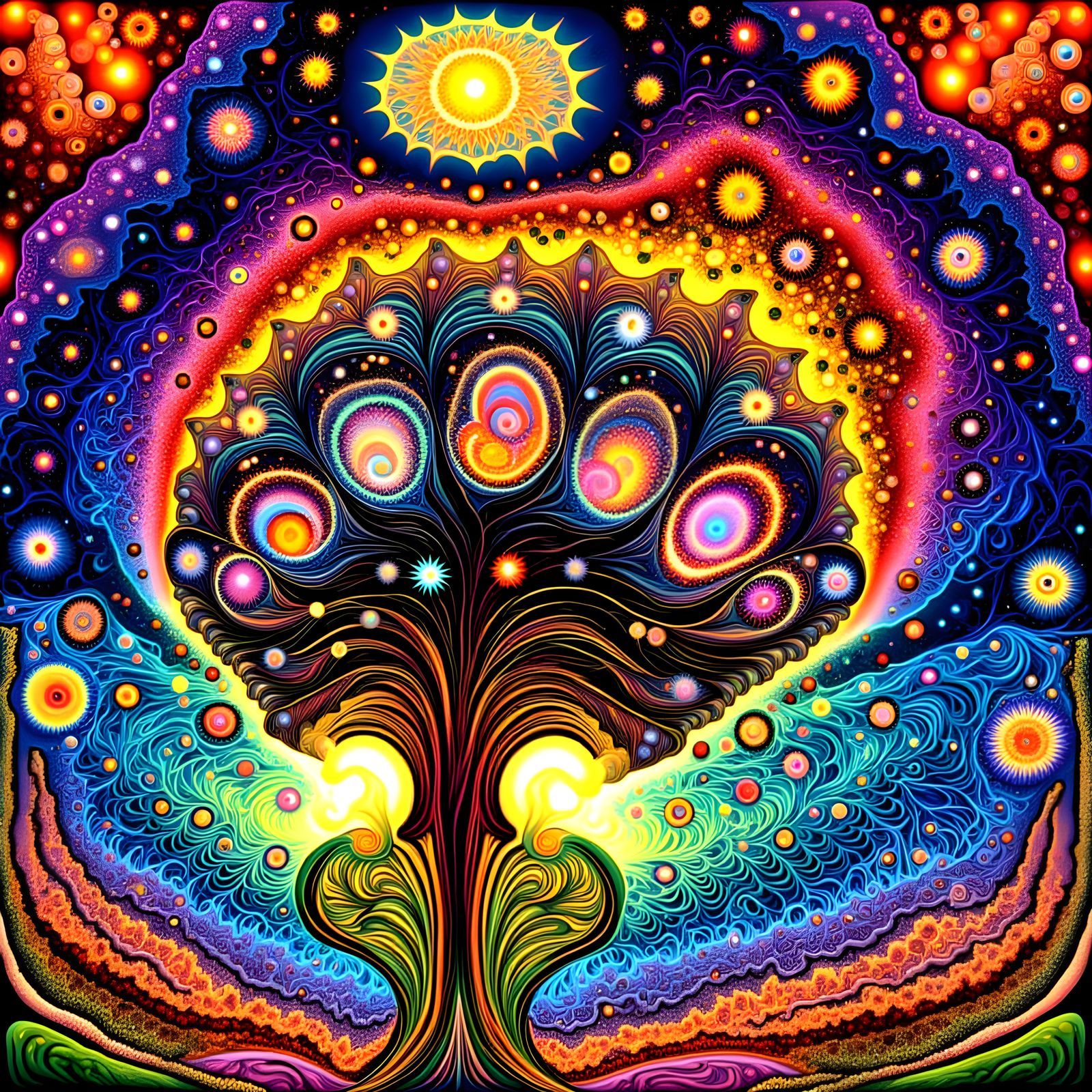 Intricate Sound Waves on Floral Sky, Masterpiece