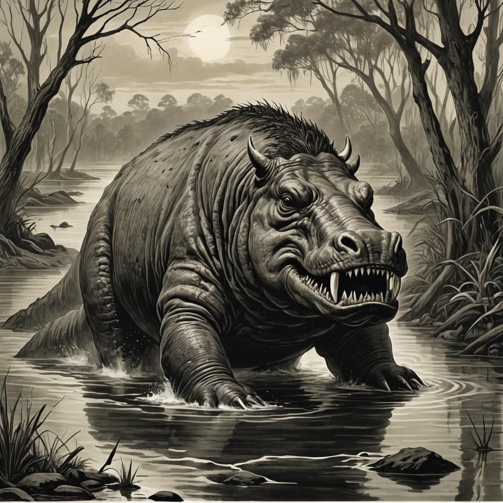 Terrifying Bunyip Illustration in Horror Style