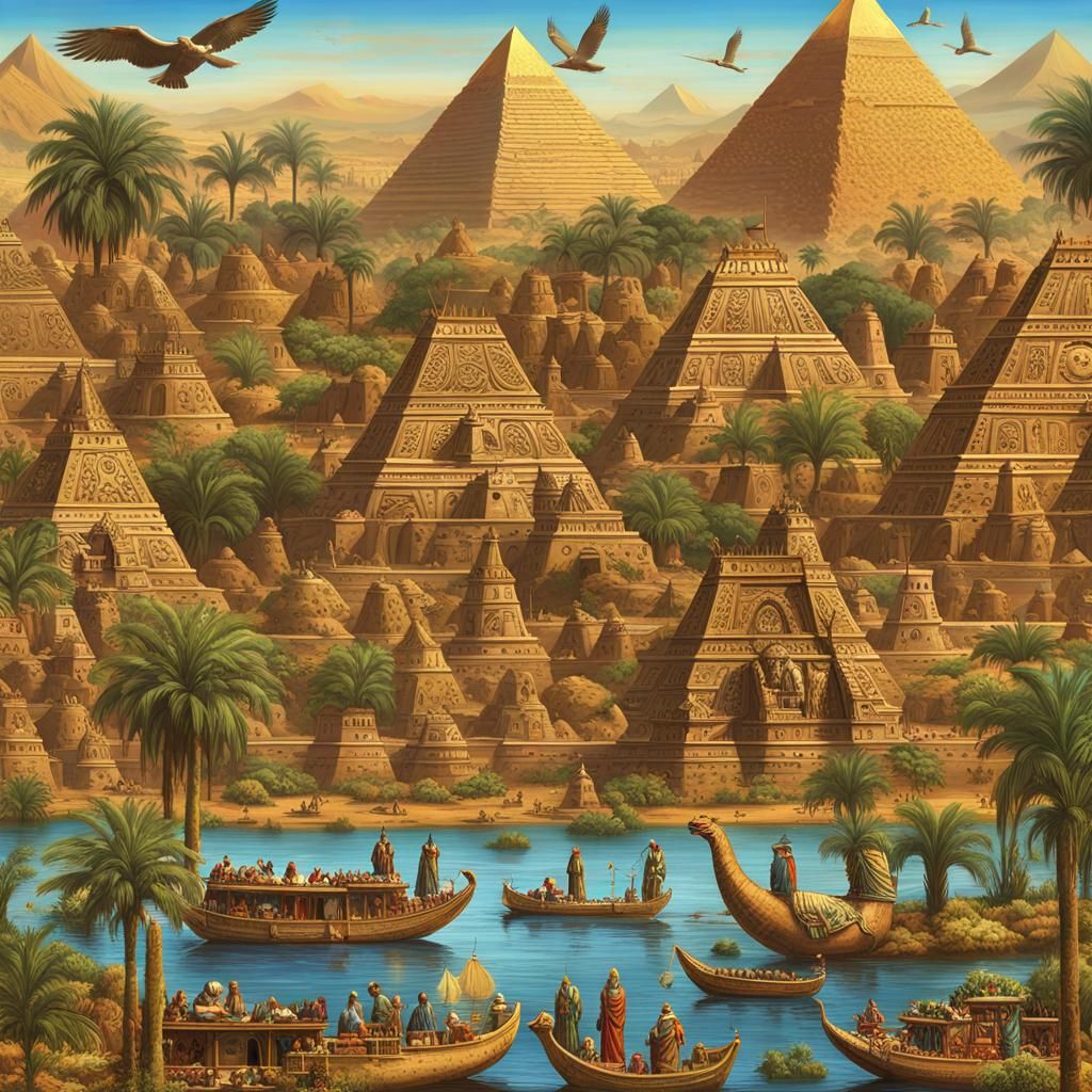 Egyptian Gods and Nile Civilization: Detailed Matte Painting