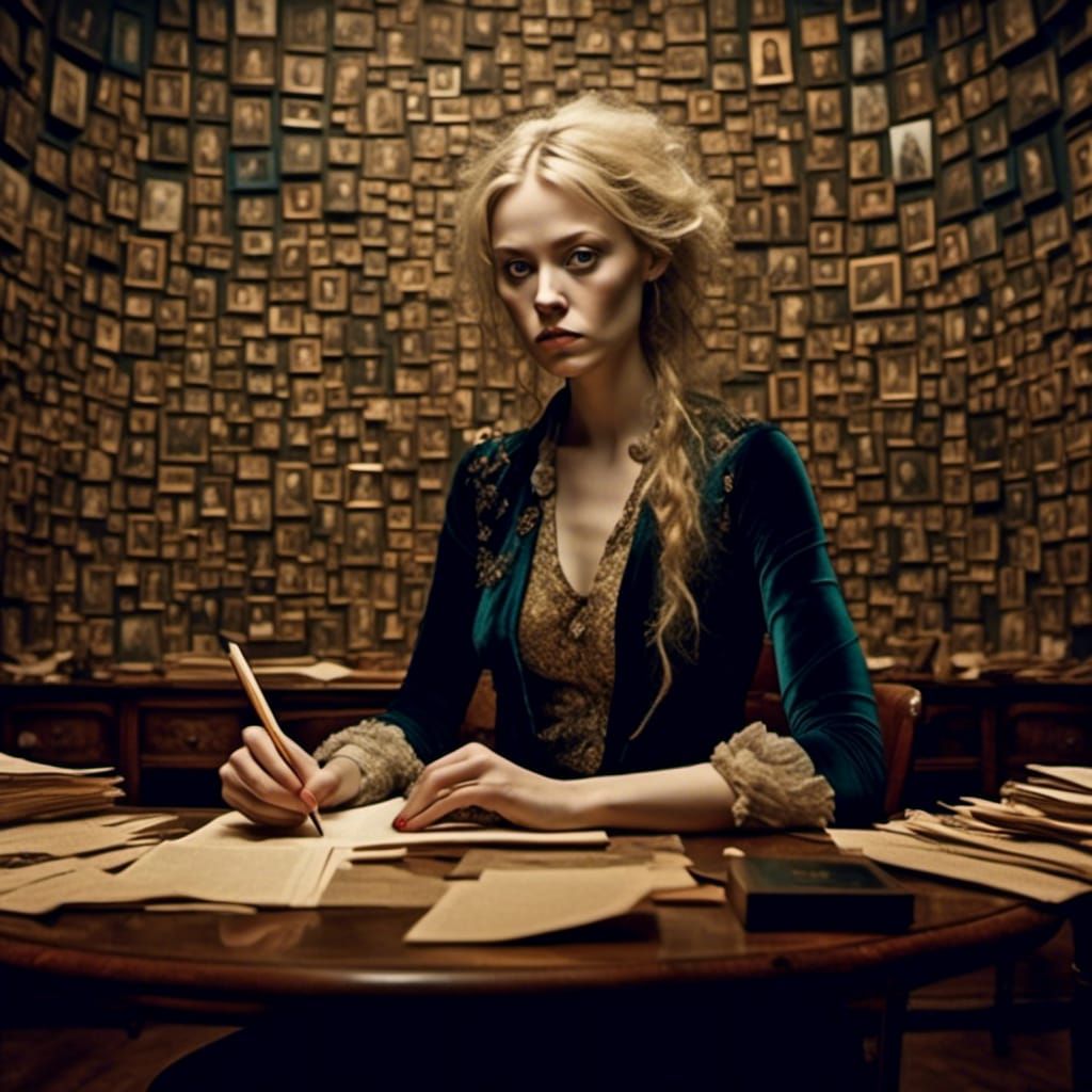 Victorian Teacher Grading Papers in Klimt Style