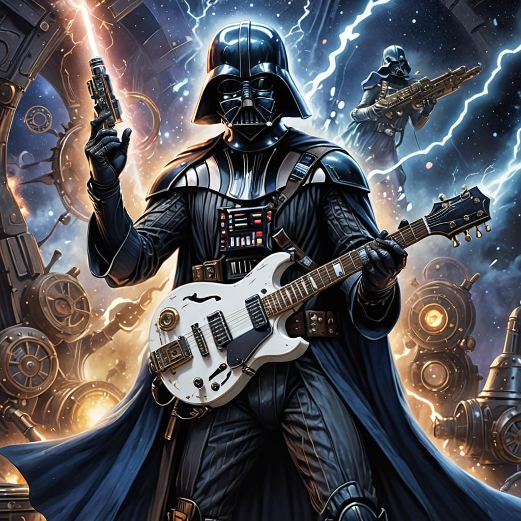 Darth Vader Steampunk Guitar in Blue Galaxy