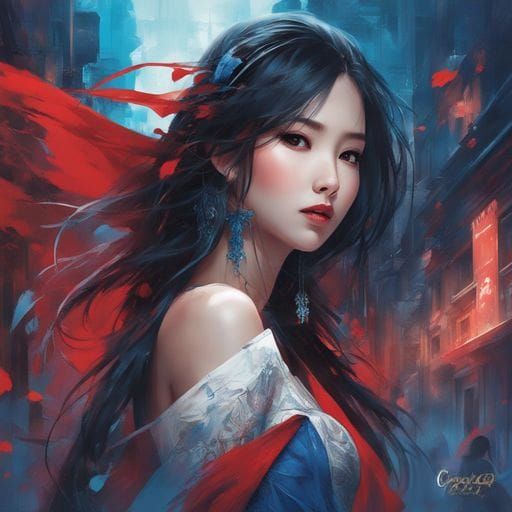 Gothic Asian Beauty in Dreamy Urban Fantasy Art