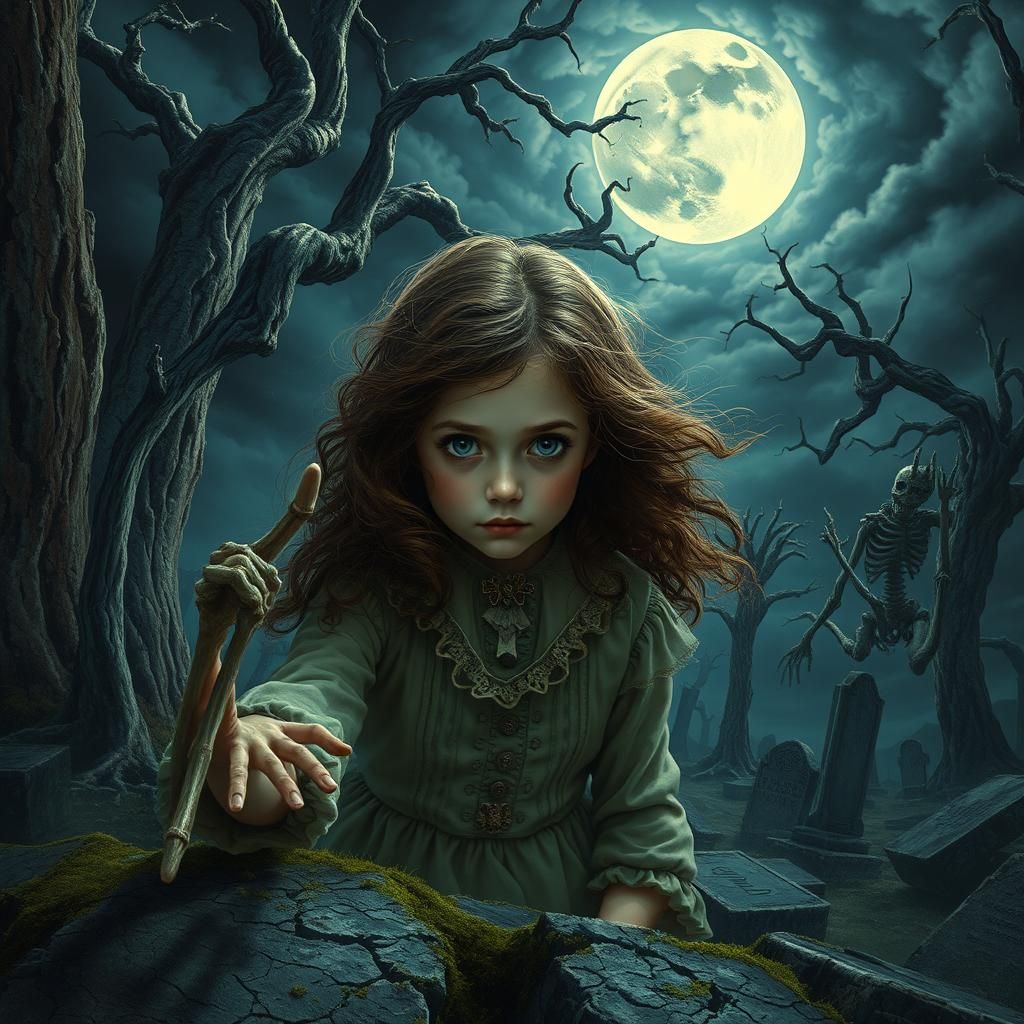 Terrified Girl in Graveyard: Dark Surrealism