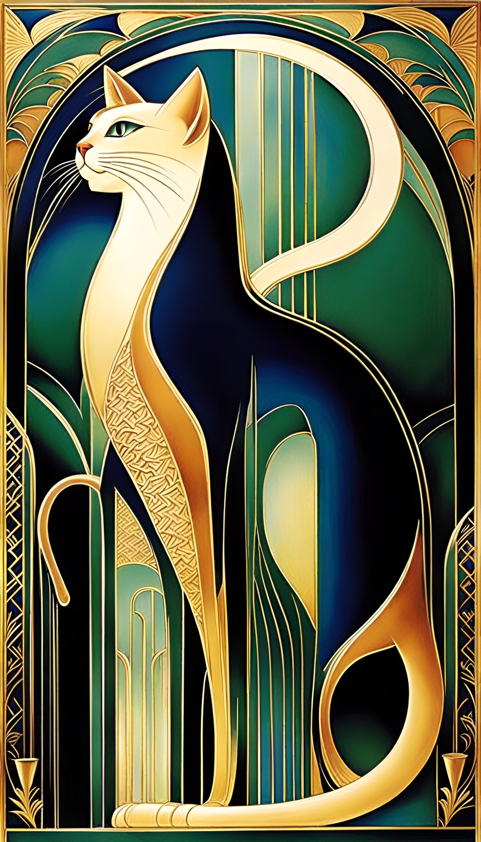 Art Deco Cat in 1930s Movie Poster Style