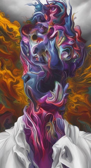Melting Man Portrait in Colorful Fantasy Art