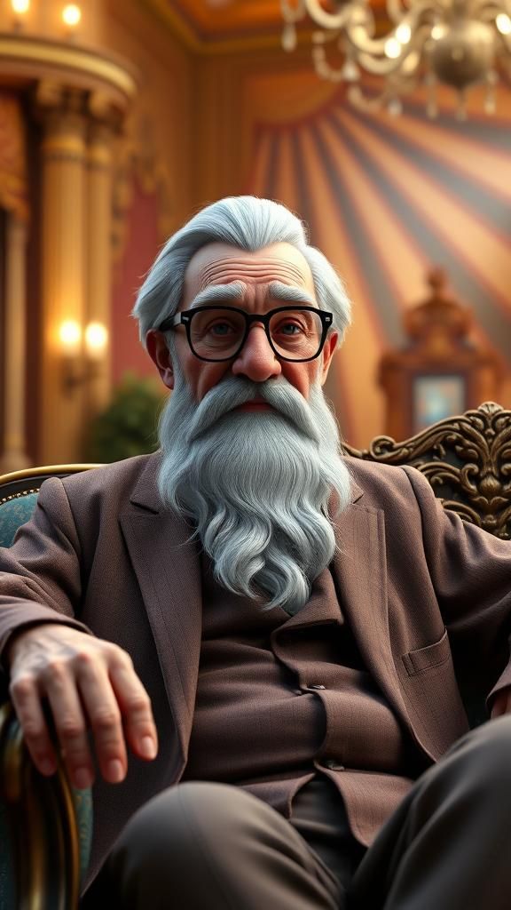 Elegant Elderly Man in Opulent Living Room, 3D Render