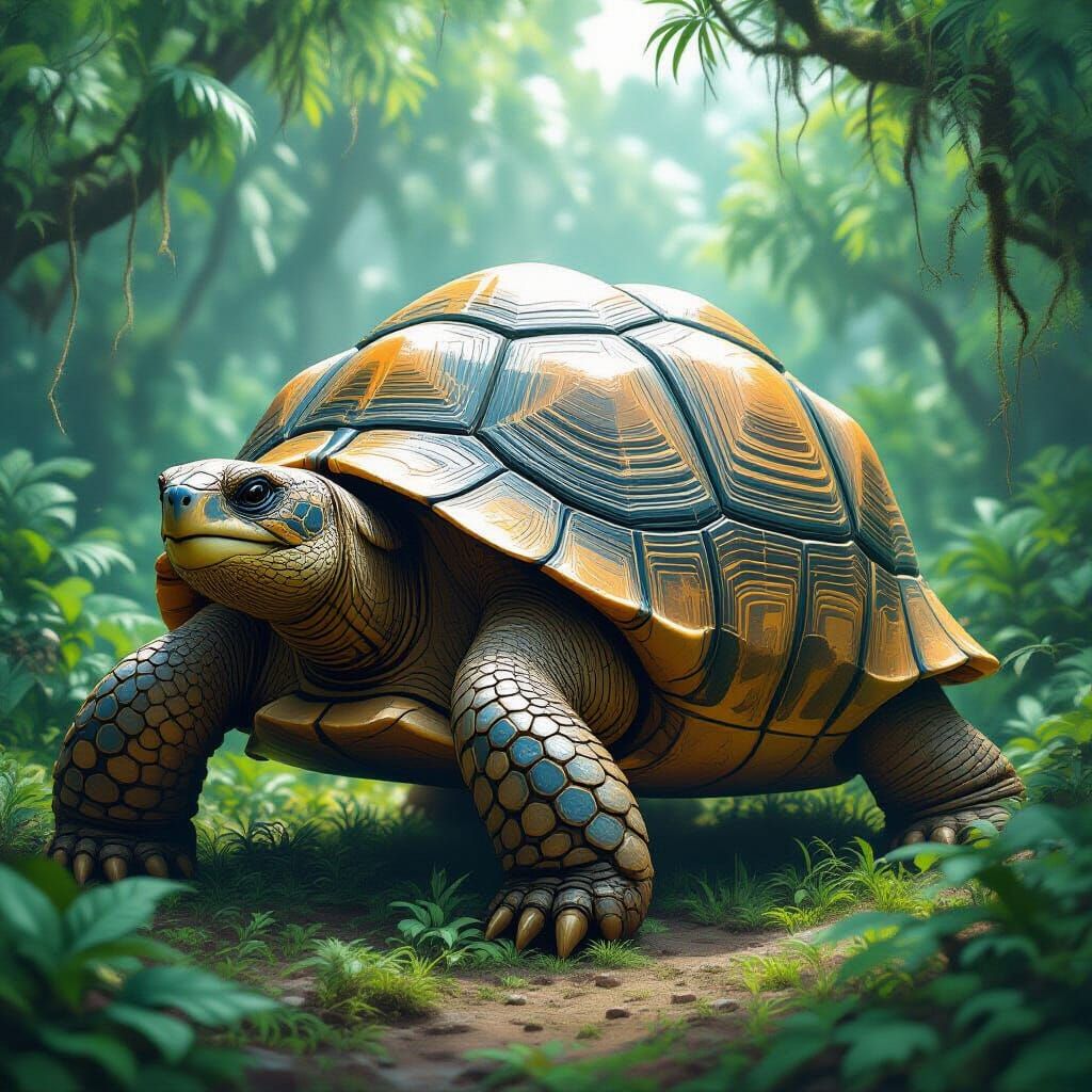 Colossal Tortoise in Vibrant Ecosystem, Digital Art