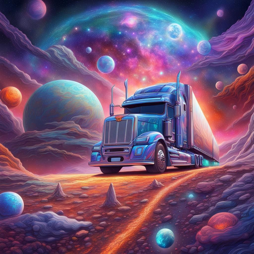 Cosmic Space Road Truckers in Astral Illustration