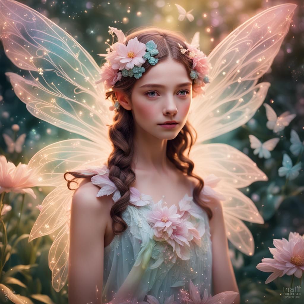 Fairy Portrait in Lush Garden with Floral Details