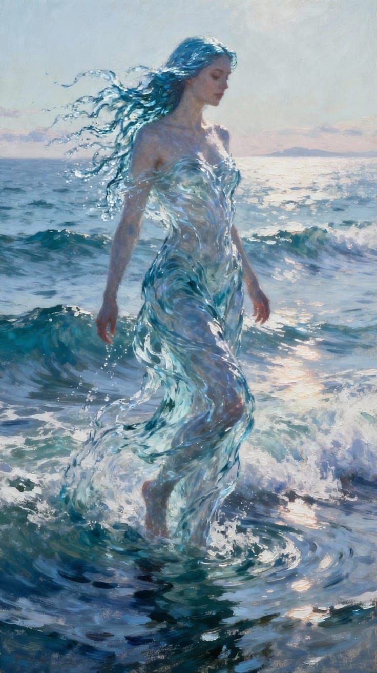 Woman's Hair Transforms Into Flowing Water