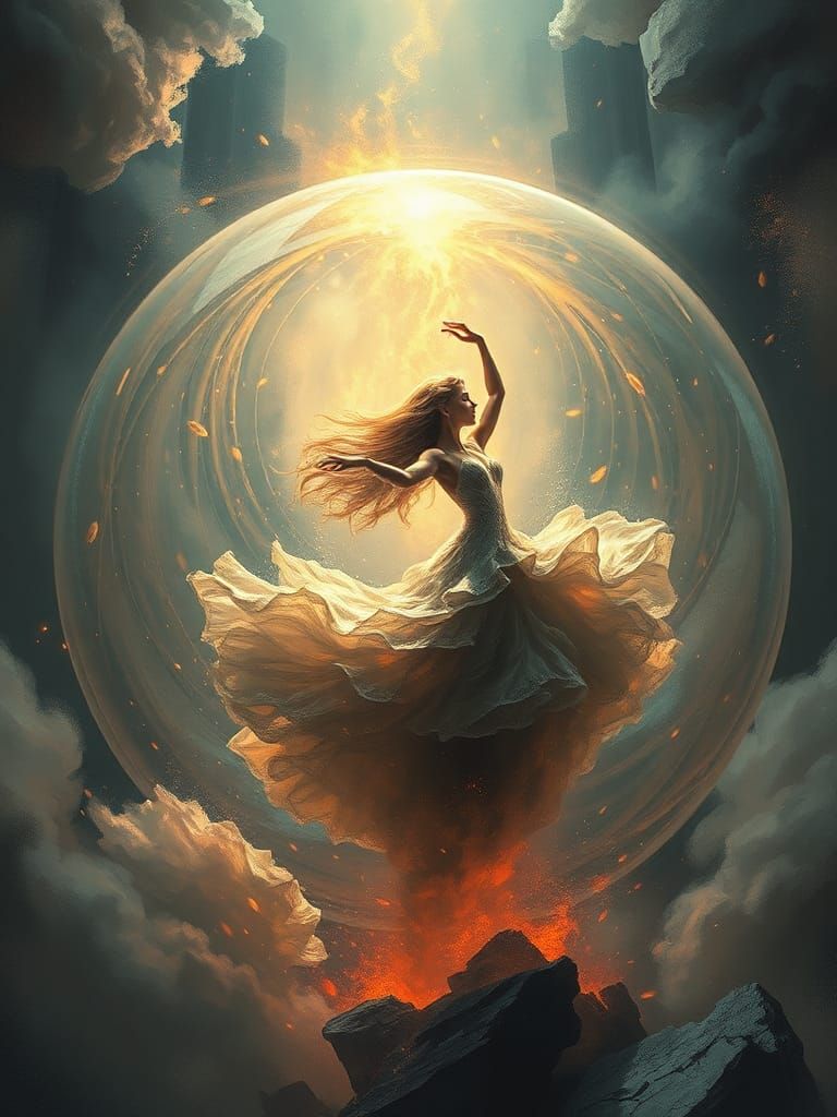 Magical Bubble Encasing Dancer: Digital Art