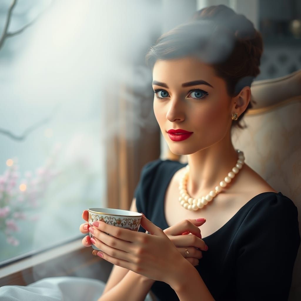 Elegant Audrey Hepburn in Dreamlike Setting