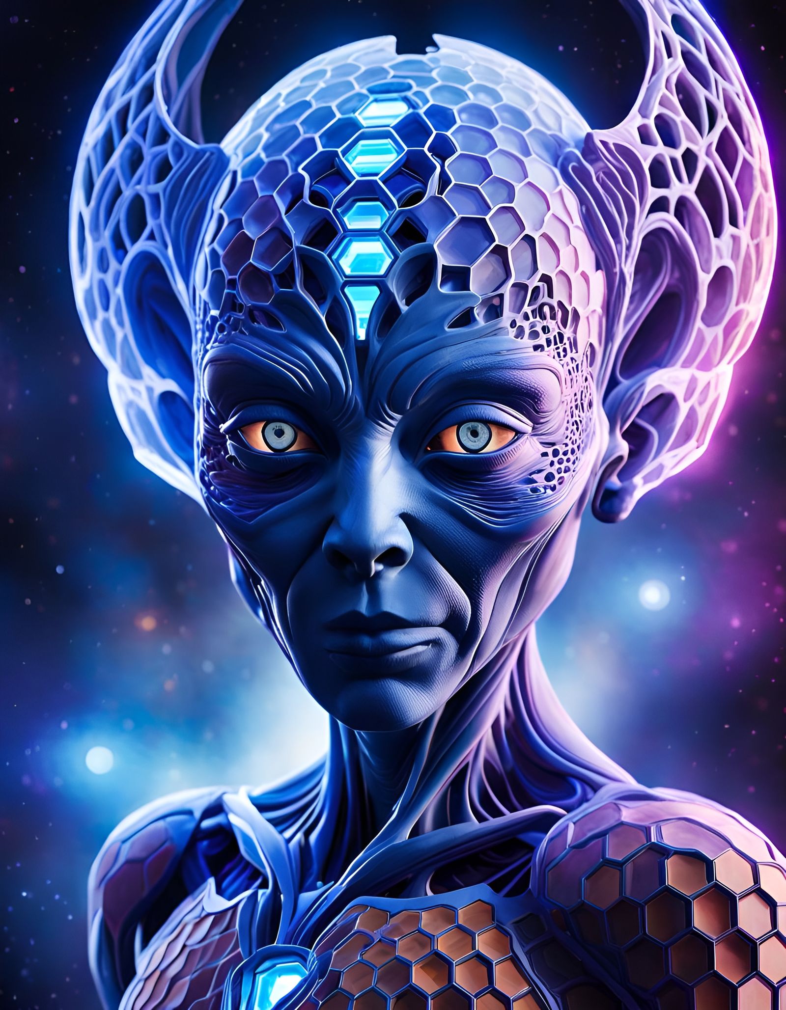 Honeycomb Alien Woman Portrait in Solarstorm Galaxy