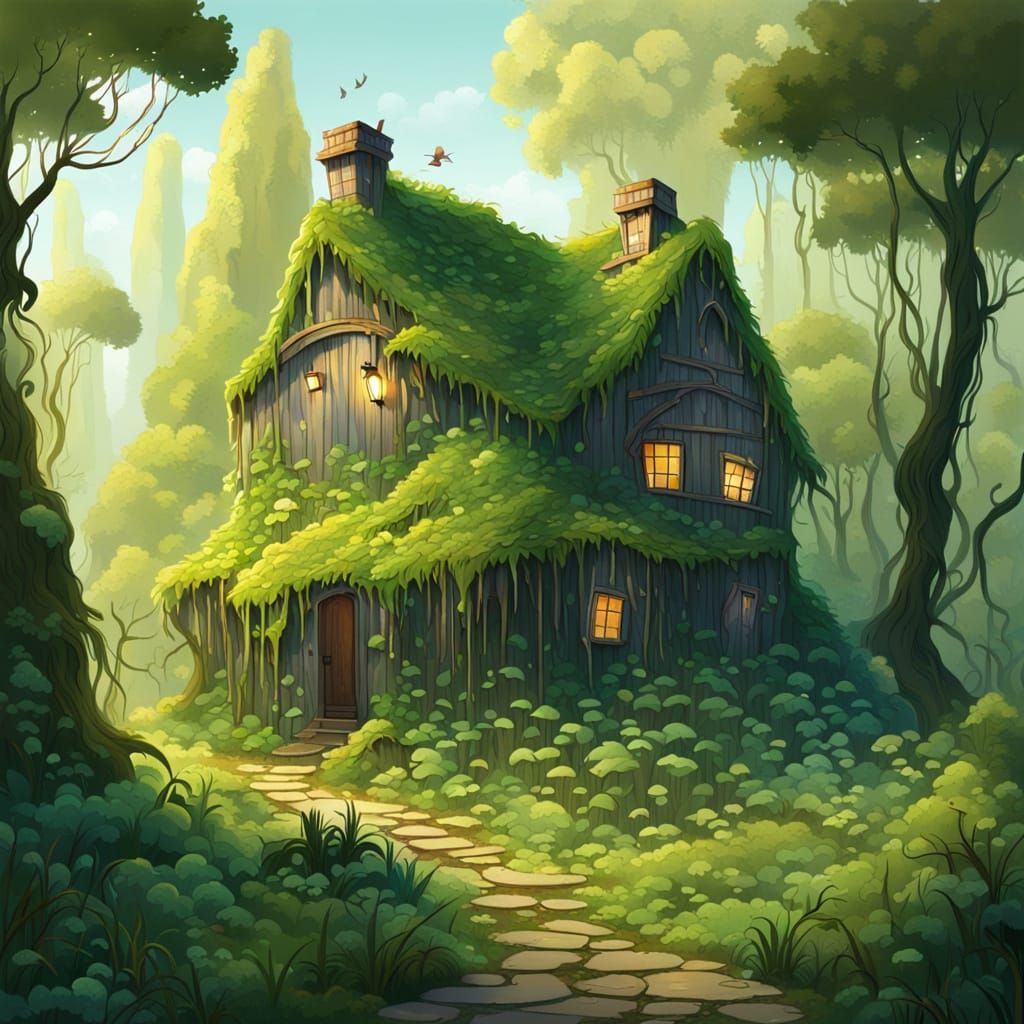 Cozy House in Bioluminescent Cave