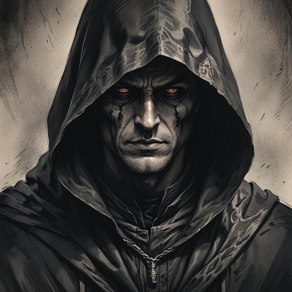 Ominous Hooded Figure in Dark Fantasy Style