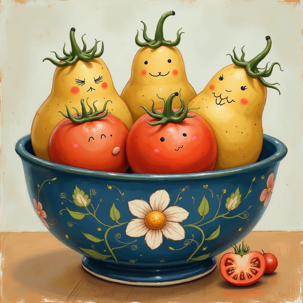 Potatoes and Tomatoes in a Whimsical Style
