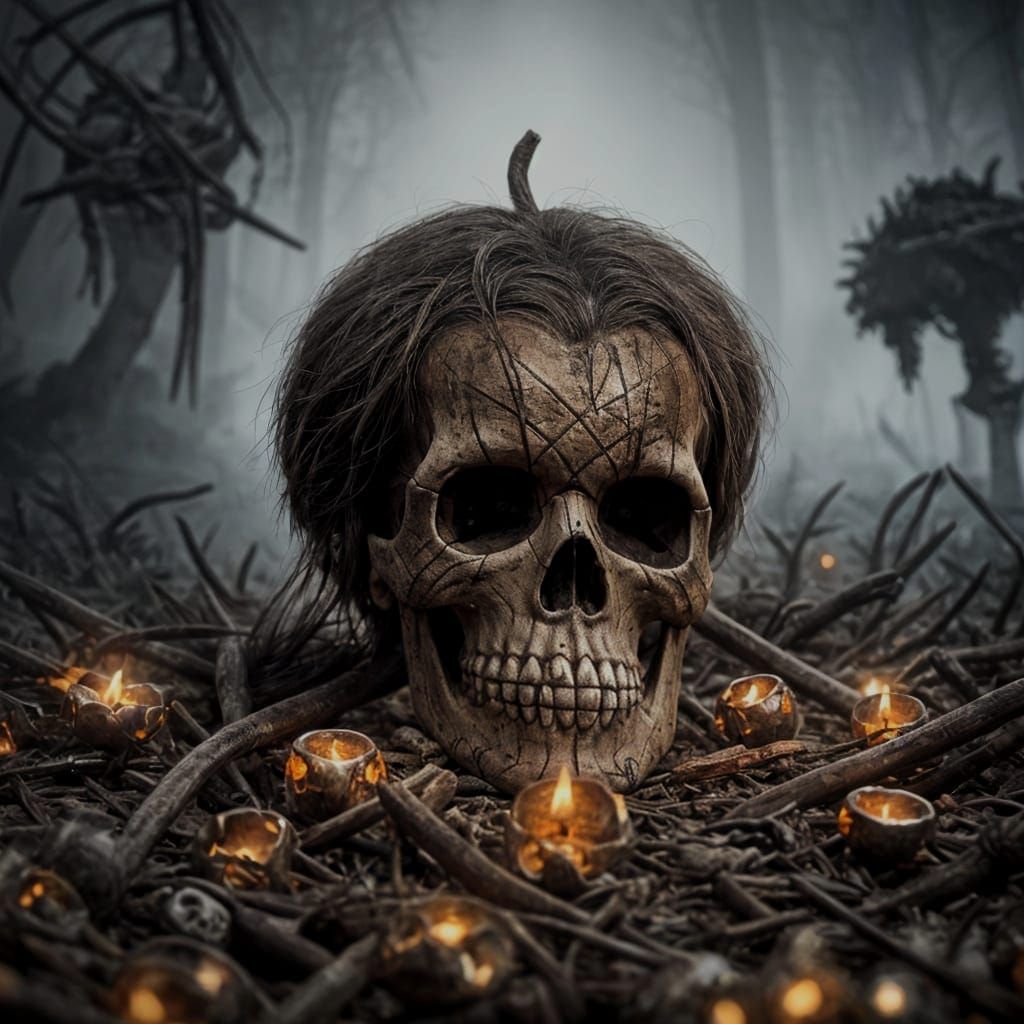 Skull and crossbones.  With hair.