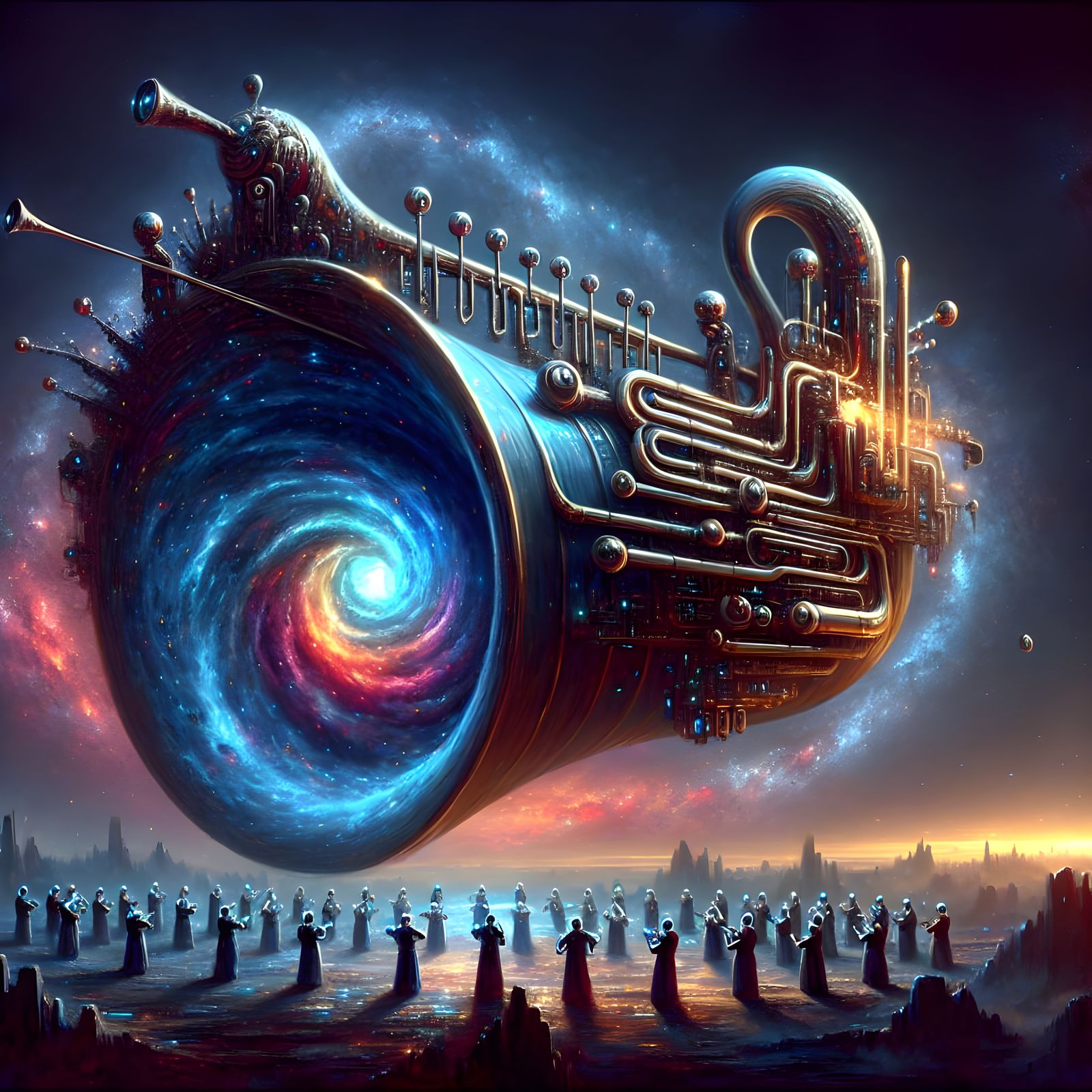 Surreal Bassoon Starship Soars Through Cosmos