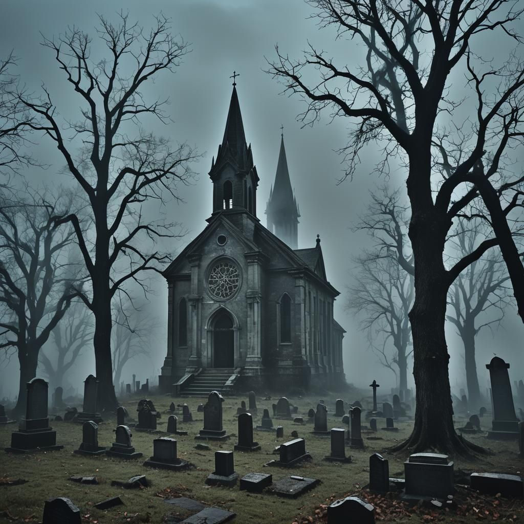 Eerie Abandoned Church in Haunted Graveyard
