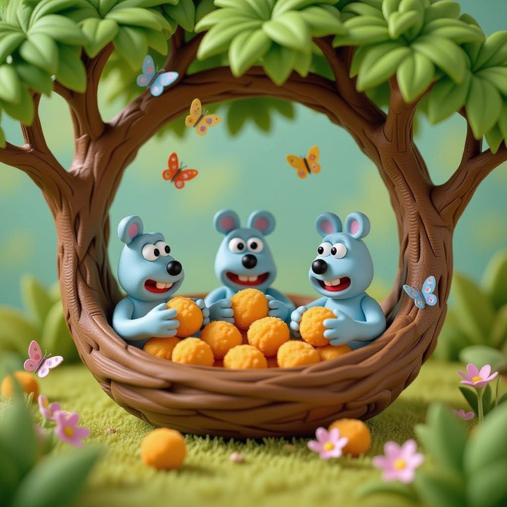 Claymation Cocoons in Tree with Chicken Nuggets