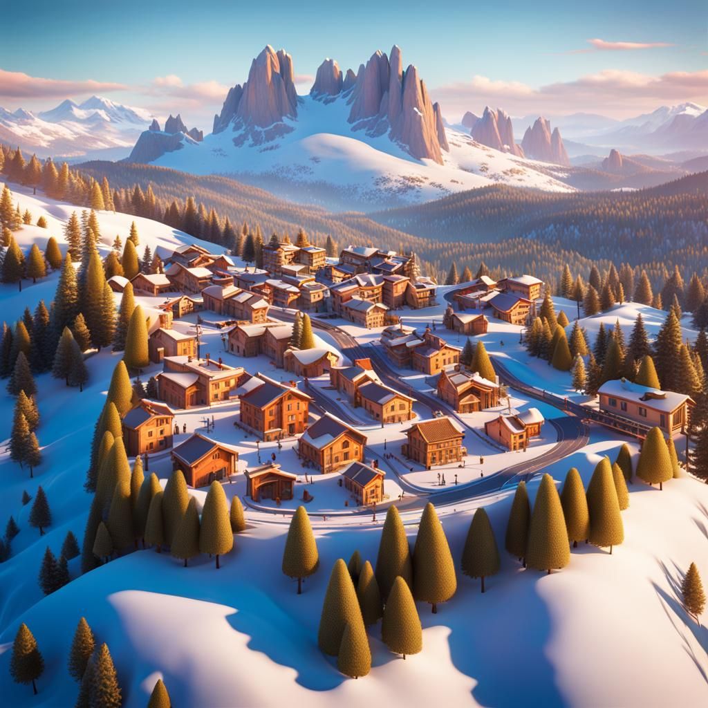 Fonni, Sardinia Winter Wonderland in Disney Pixar Style