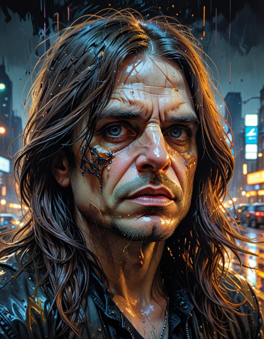 Ozzy Osbourne Glitch Portrait in Oil Paint Style