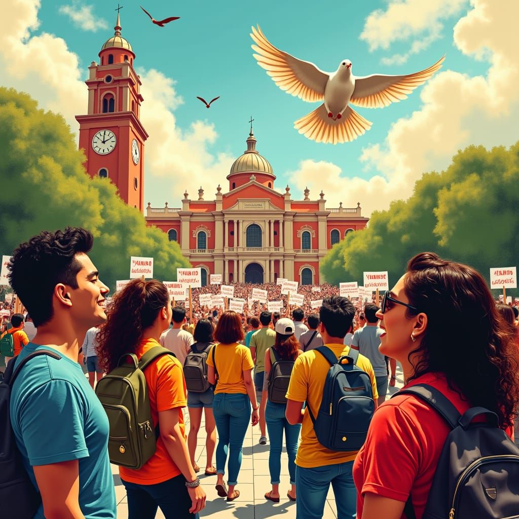 UNAM Student Protest Illustration in Muralist Style
