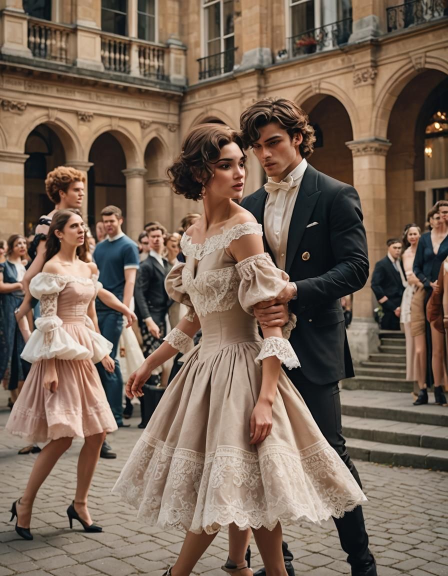 Masculine Boy Crossdressing in Bridgerton Style Dress