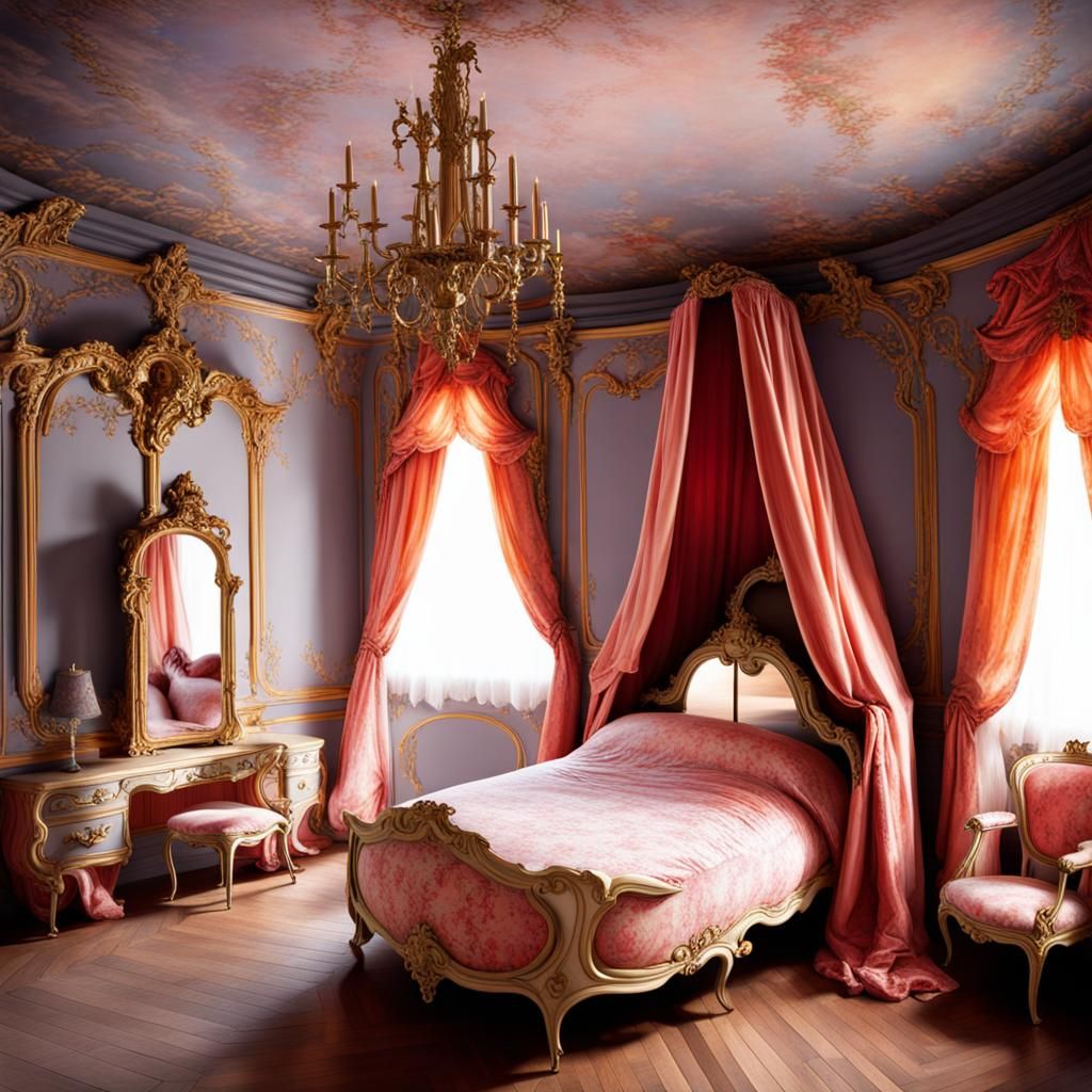 Whimsical Rococo Bedroom: An AI Interpretation