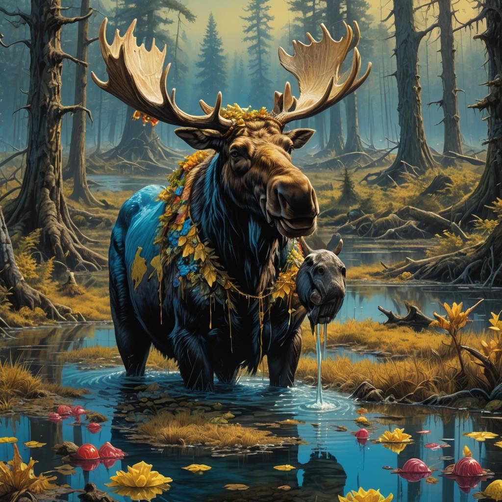 Moose in Swamp with Candy: Fantasy Matte Painting