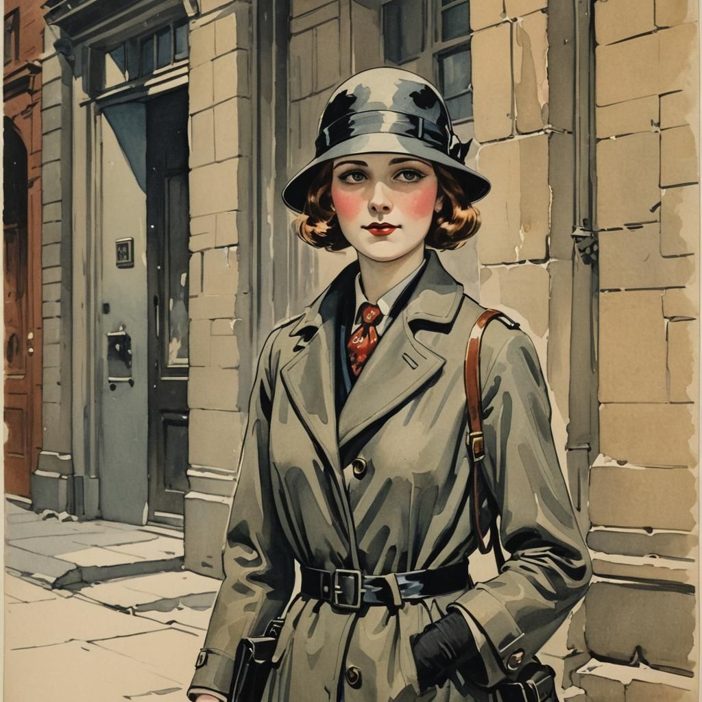 Female Spy in 1920s Children's Book Style