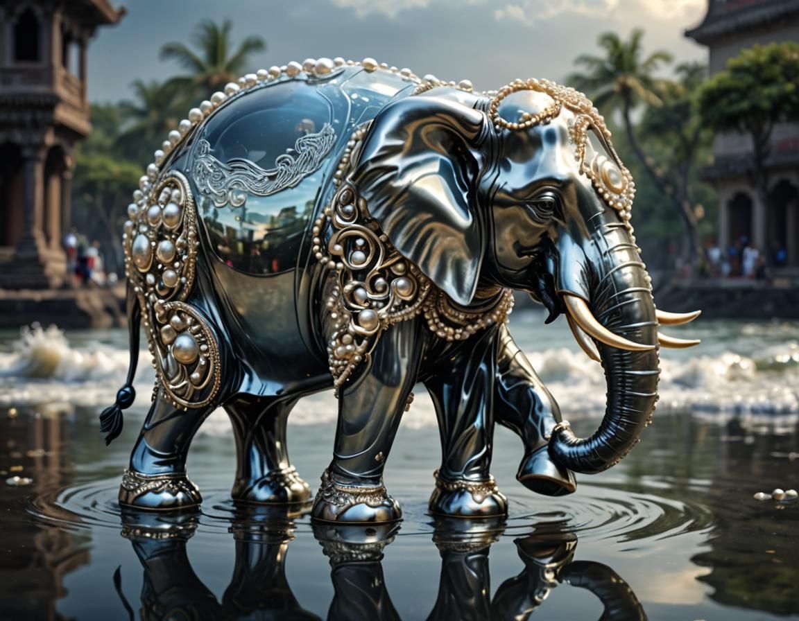 Mysterious Pearl with Elephant: Hyperrealistic Reflections